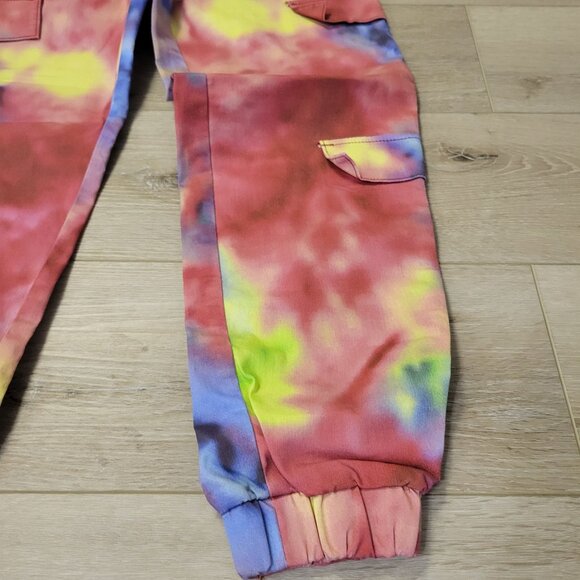 V.I.P. Tie-Dye Cargo Jogger Pants Multicolor Size 3/4 Cotton & Spandex Elastic C - Picture 2 of 8